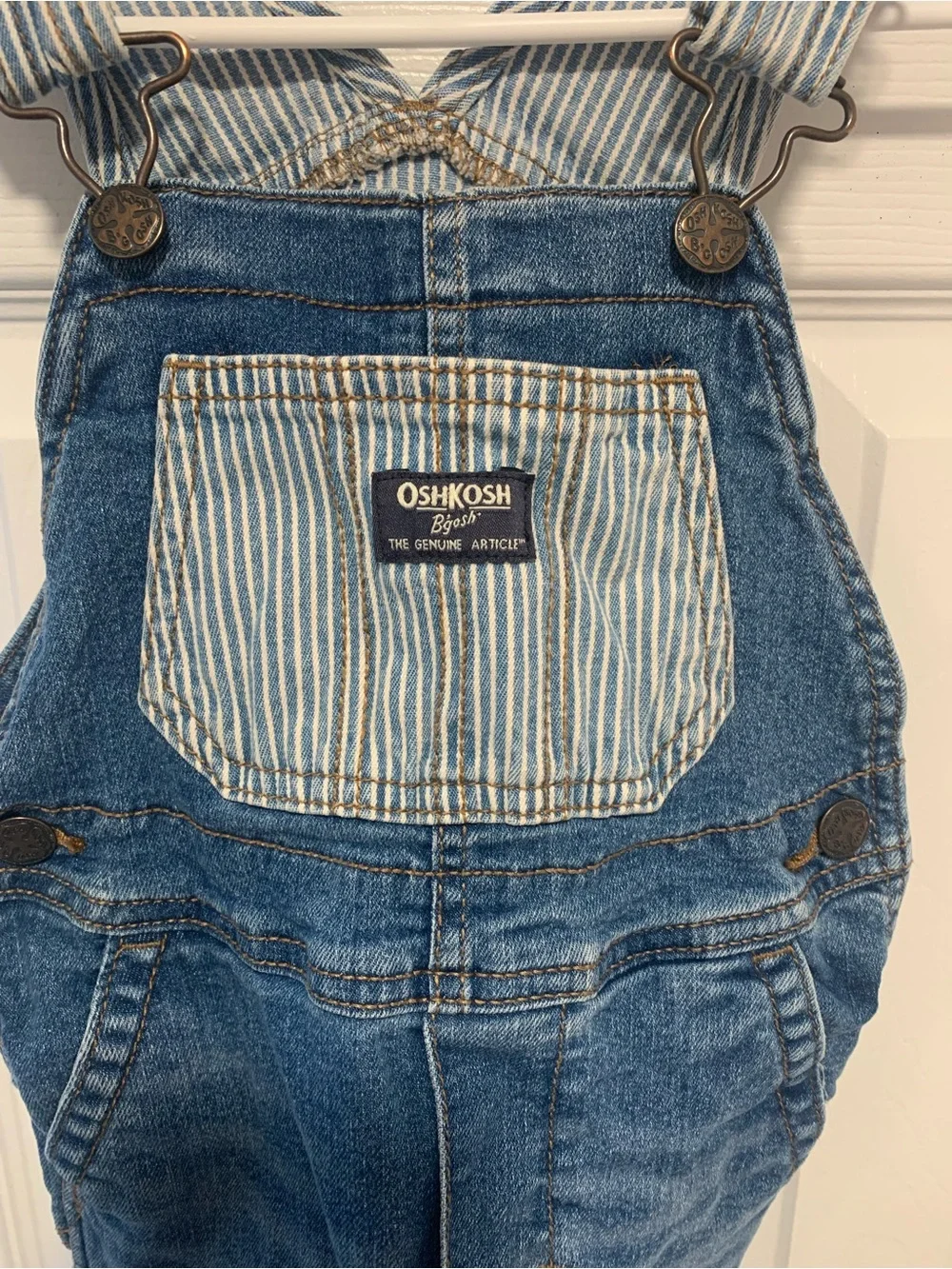 OshKosh B'gosh Blue Denim Toddler Overalls with Striped Bib Detail
